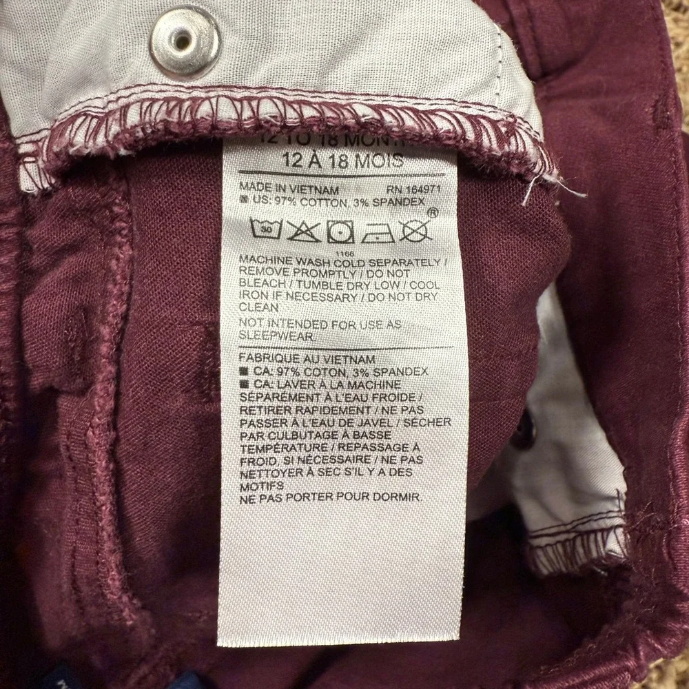 Janie and Jack Toddler Boys Maroon Twill Stretch Pants Burgundy 12-18 Months